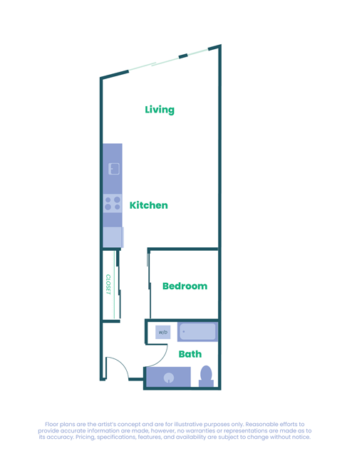 Floor plan for studio, 686 sqft